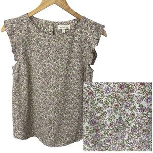 Monteau Womens Sleeveless Floral Blouse Top Size Small
